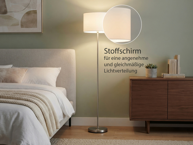Klassische Stehlampe mit Stoffschirm Weiß & E27 LED, Höhe 160cm