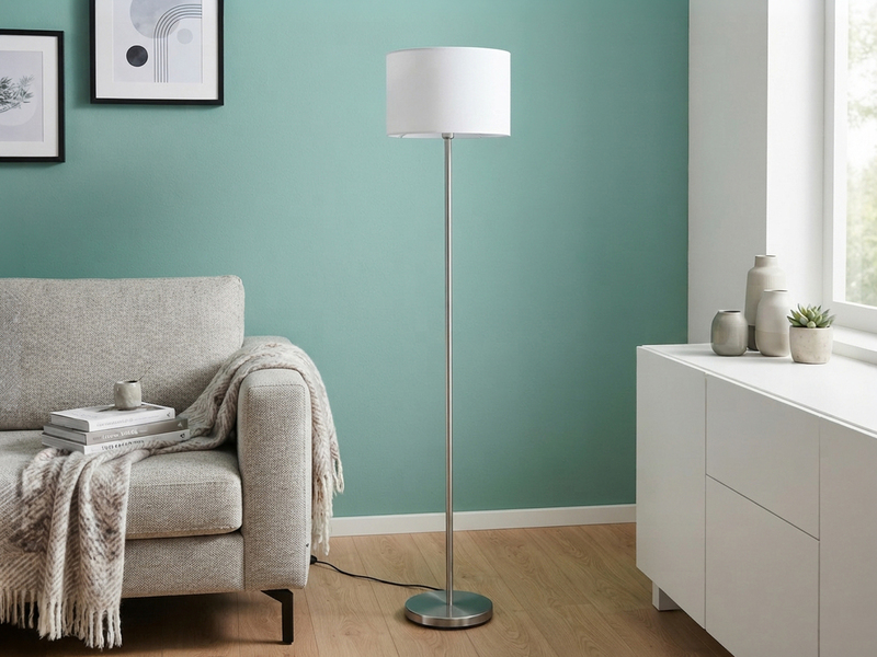 Klassische Stehlampe mit Stoffschirm Weiß & E27 LED, Höhe 160cm