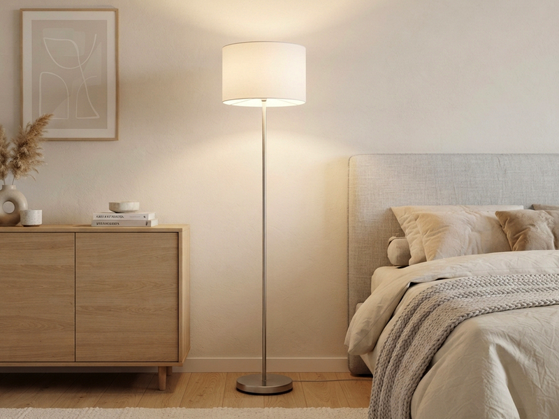 Klassische Stehlampe mit Stoffschirm Weiß & E27 LED, Höhe 160cm