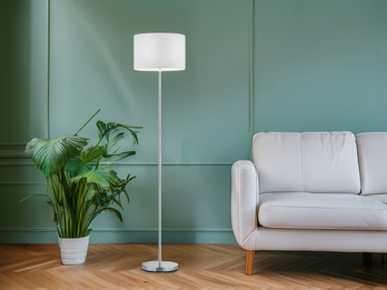 Klassische Stehlampe mit Stoffschirm Weiß & E27 LED, Höhe 160cm Klassische Stehlampe mit Stoffschirm Weiß & E27 LED, Höhe 160cm