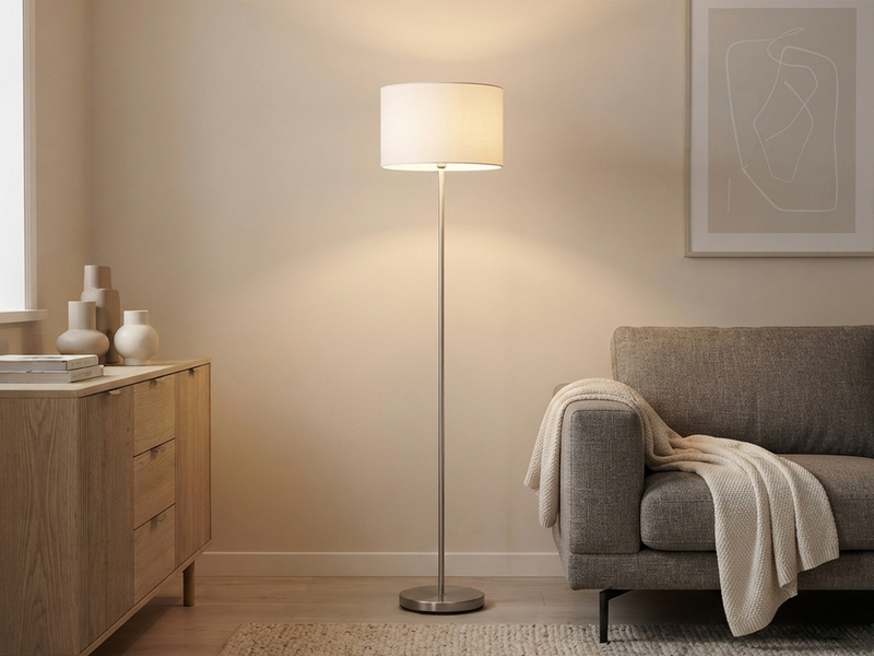 Klassische Stehlampe mit Stoffschirm Weiß & E27 LED, Höhe 160cm
