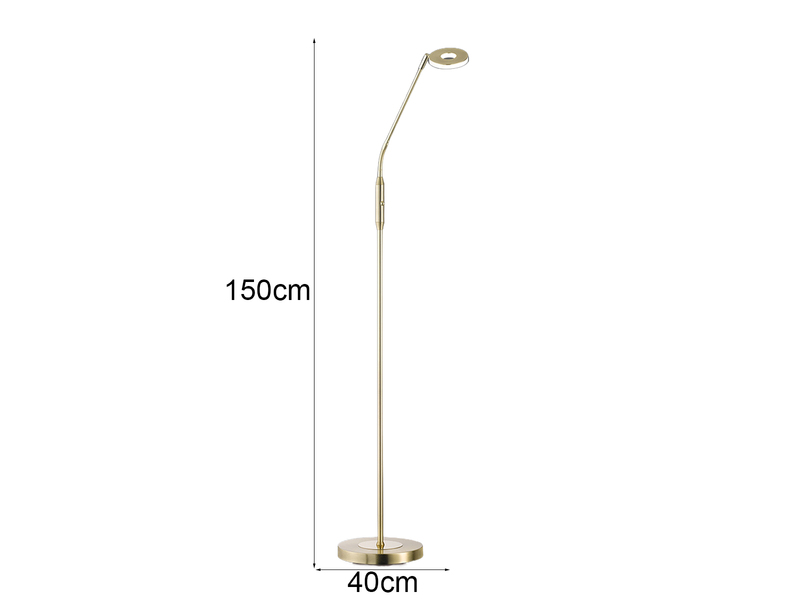 LED Stehlampe Leselampe DENT Messing mit Dimmer, Höhe 150cm
