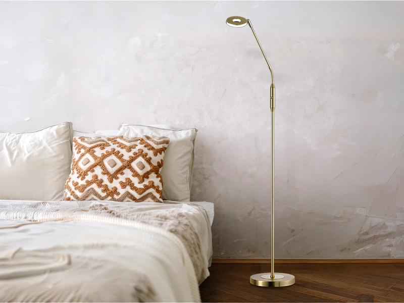 LED Stehlampe Leselampe DENT Messing mit Dimmer, Höhe 150cm