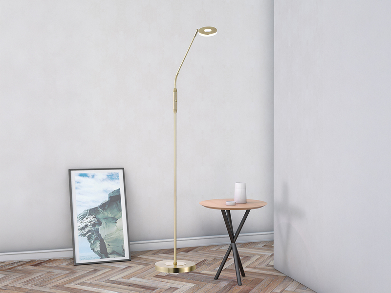 LED Stehlampe Leselampe DENT Messing mit Dimmer, Höhe 150cm