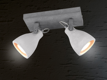 Retro Deckenstrahler CONCRETE 2-flammig mit Beton-Lampenschirmen, Breite 23cm