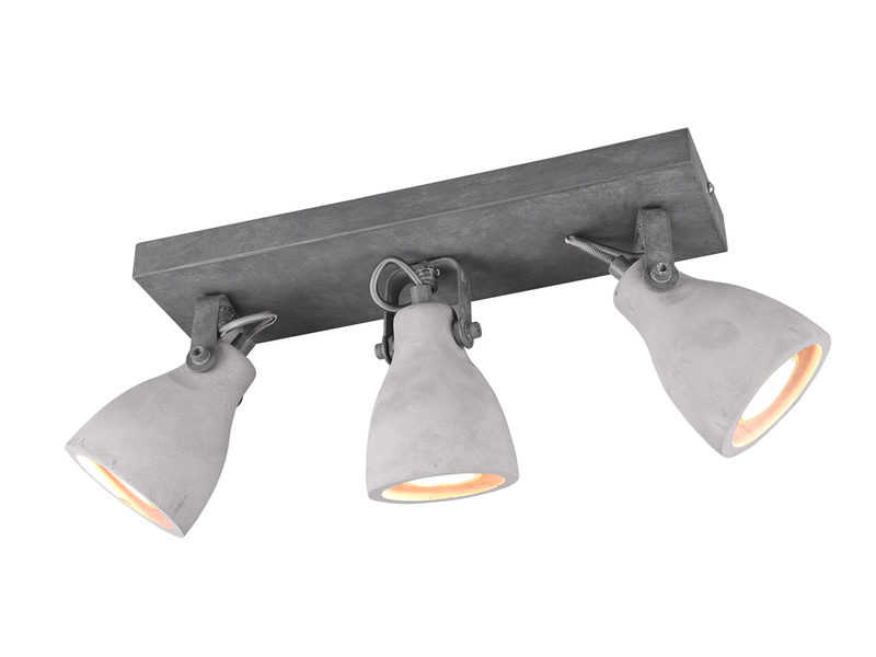 Retro LED Deckenstrahler 3-flammig mit Beton-Lampenschirmen, Breite 35cm