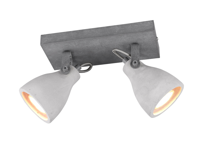 Retro LED Deckenstrahler 2-flammig mit Beton-Lampenschirmen, Breite 23cm