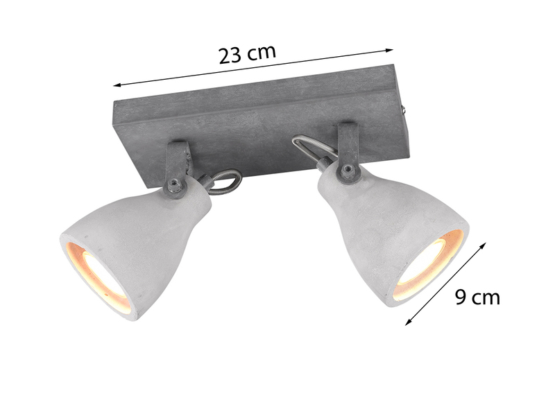Retro LED Deckenstrahler 2-flammig mit Beton-Lampenschirmen, Breite 23cm
