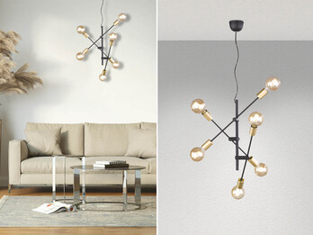 LED Pendelleuchte mit schwenkbaren Armen, in Schwarz & Bronze, Ø 54cm