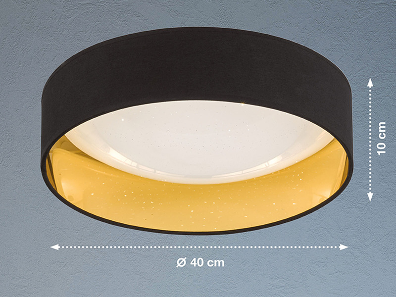 LED Deckenleuchte SETE, Stoffschirm Schwarz Gold, Ø 40cm