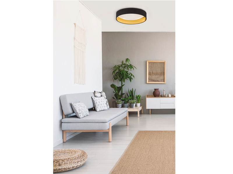 LED Deckenleuchte SETE, Stoffschirm Schwarz Gold, Ø 40cm
