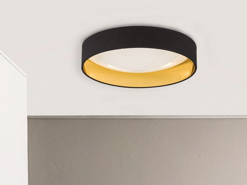 LED Deckenleuchte SETE, Stoffschirm Schwarz Gold, Ø 40cm