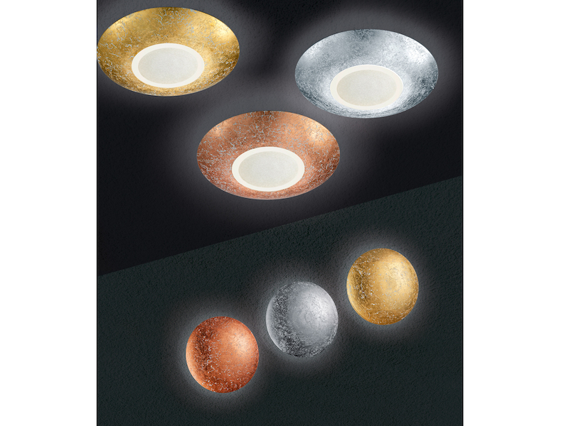 LED Wandleuchte CHIROS aus Metall, indirekte Beleuchtung in Blattgold, Ø 22cm