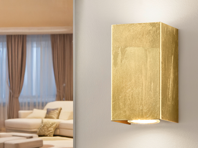 Rechteckige Wandleuchte CLEO in Gold foliert, Up & Down Strahler, Höhe 16,5cm