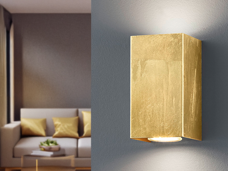 Rechteckige Wandleuchte CLEO in Gold foliert, Up & Down Strahler, Höhe 16,5cm