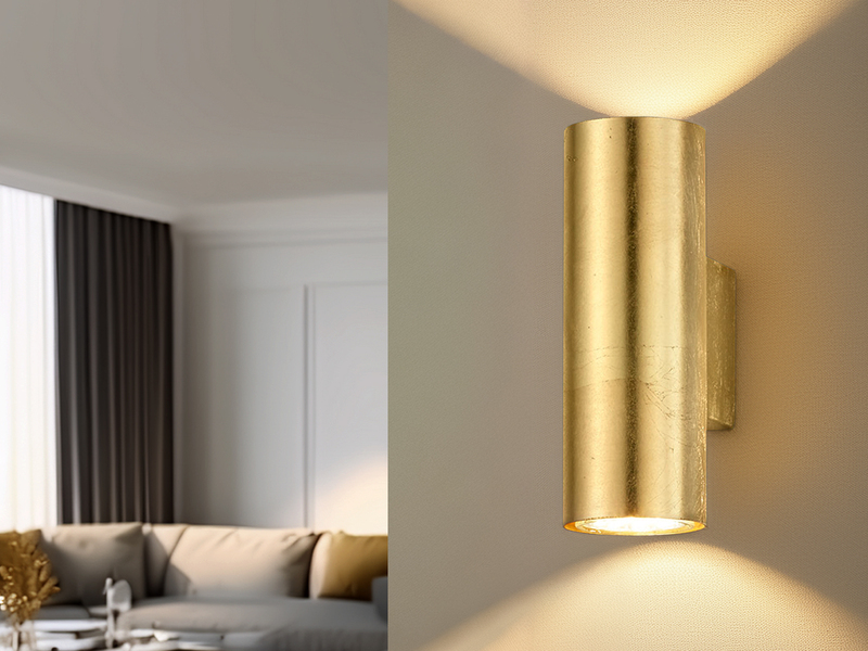LED Wandleuchte in Gold foliert, Up & Down Strahler, Höhe 16,5cm