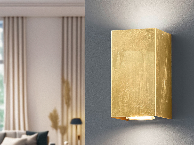 Rechteckige LED Wandleuchte in Gold foliert, Up & Down Strahler, Höhe 15cm