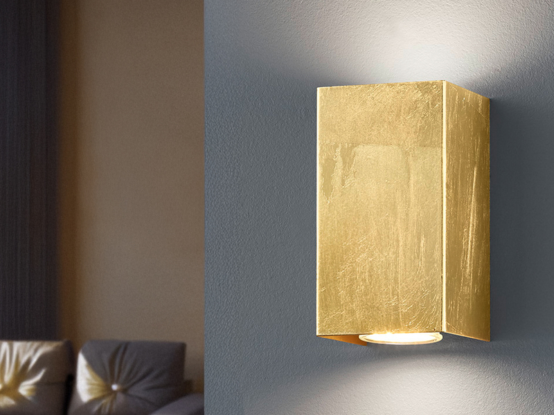 Rechteckige LED Wandleuchte in Gold foliert, Up & Down Strahler, Höhe 15cm