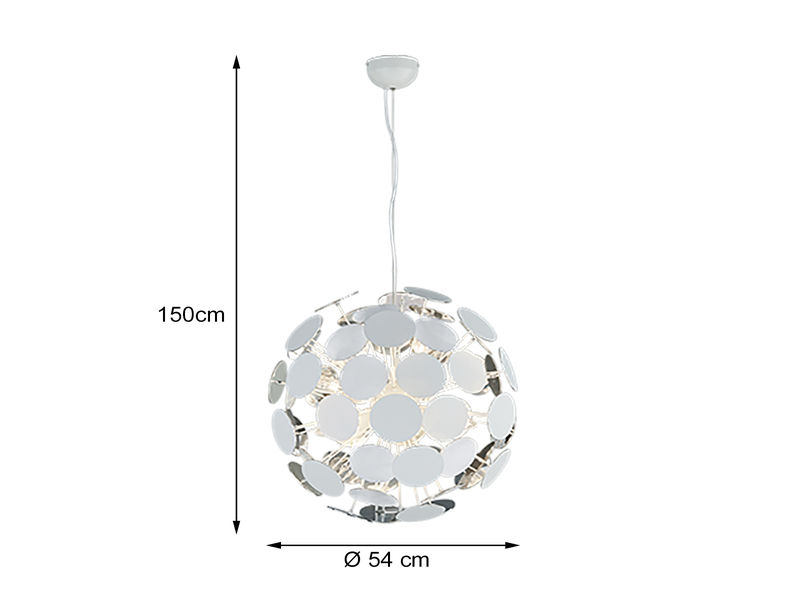 Ausgefallene Pendelleuchte DISCALGO Lampenschirm Weiß-Silber Ø 54cm