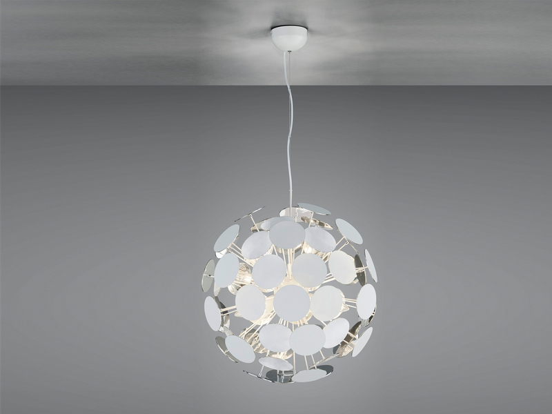 Ausgefallene LED Pendelleuchte mit Lampenschirm Weiß-Silber, Ø 54cm