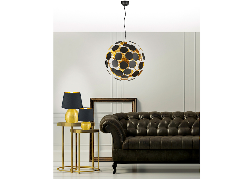 Ausgefallene LED Pendelleuchte Lampenschirm Schwarz-Gold, Ø 54cm