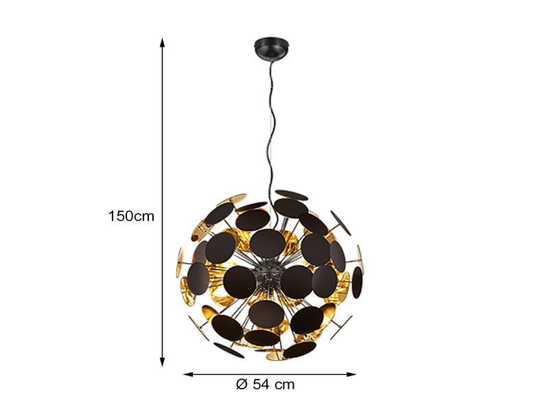 Ausgefallene LED Pendelleuchte mit Lampenschirm in Schwarz matt / Gold Ø54cm
