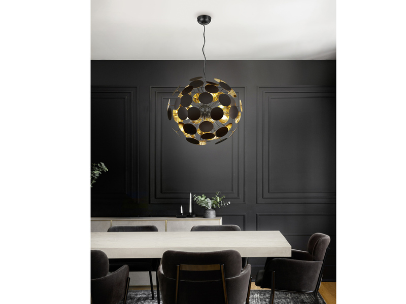Ausgefallene LED Pendelleuchte Lampenschirm Schwarz-Gold, Ø 54cm