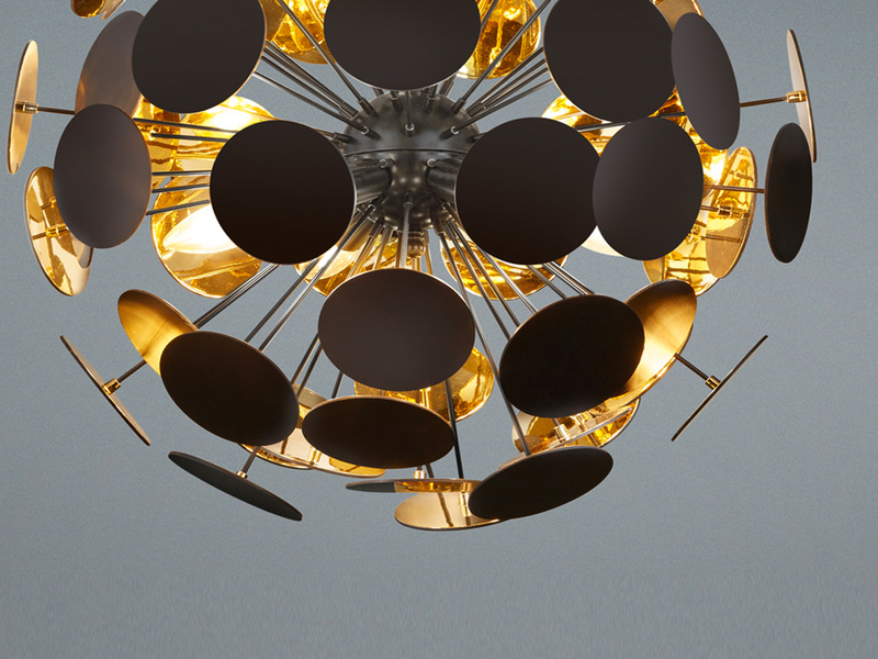 Ausgefallene LED Pendelleuchte Lampenschirm Schwarz-Gold, Ø 54cm