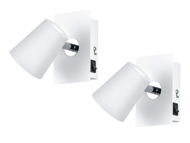 2er Set LED Wandstrahler Weiß mit Schalter, Breite 7,5cm