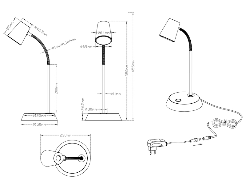 Flexible LED Schreibtischlampe 2er Set in Silber matt dimmbar