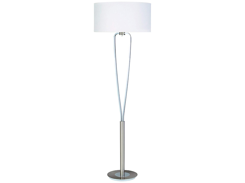Designer LED Stehleuchte Silber mit Stoffschirm Weiß, Höhe 160cm