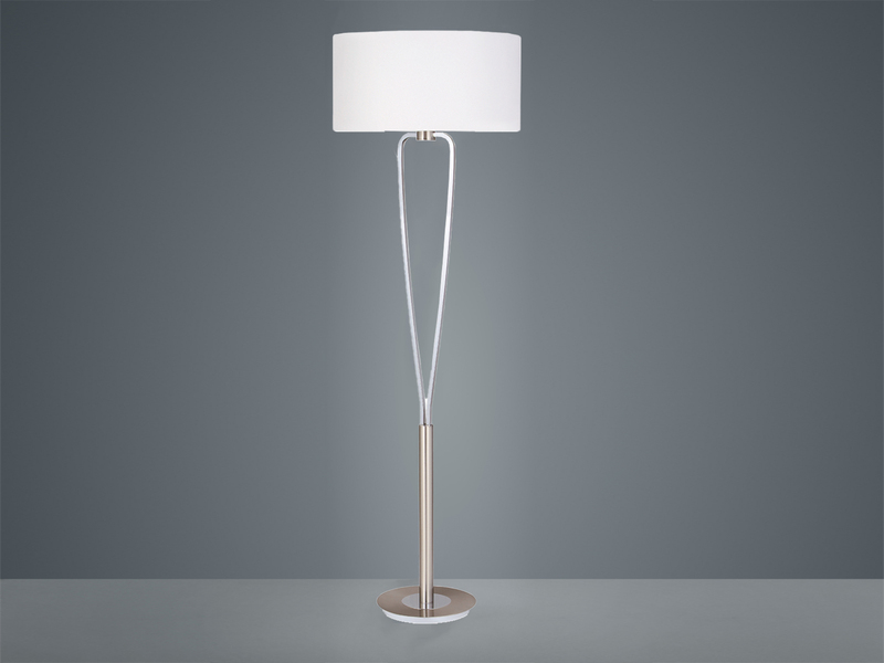 Designer LED Stehleuchte Silber mit Stoffschirm Weiß, Höhe 160cm