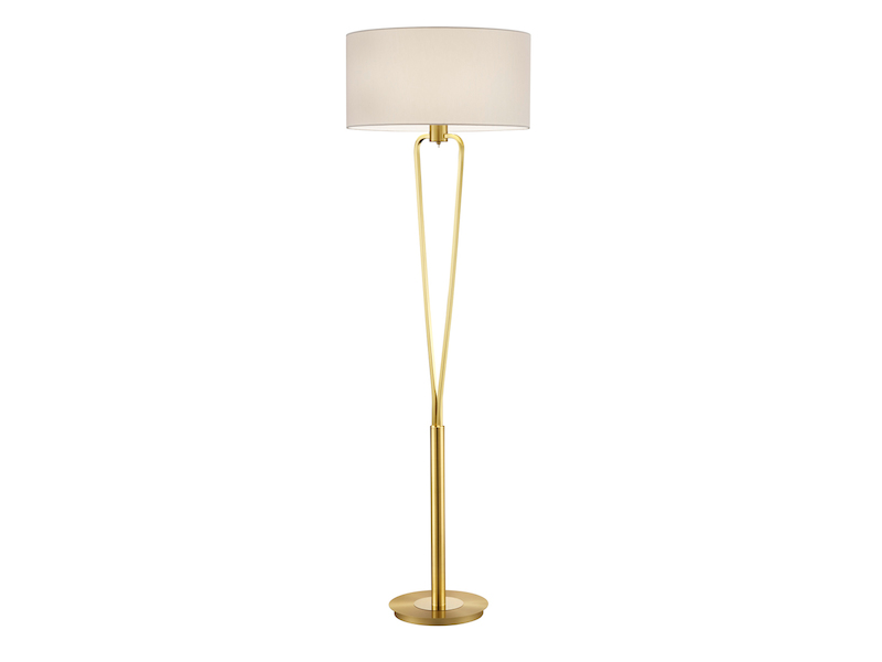 Klassische Stehlampe Messing & Stoff Lampenschirm Weiß mit E27 LED, Höhe 160cm
