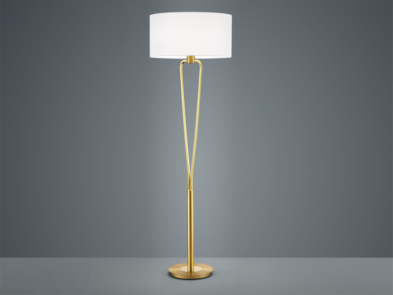 Klassische Stehlampe Messing & Stoff Lampenschirm Weiß mit E27 LED, Höhe 160cm