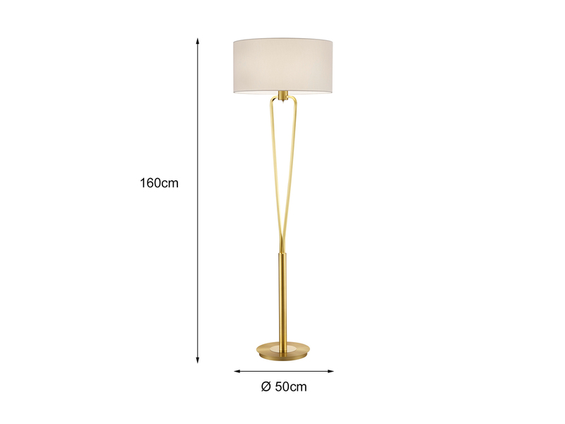 Klassische Stehlampe Messing & Stoff Lampenschirm Weiß mit E27 LED, Höhe 160cm