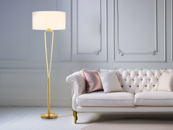Klassische Stehlampe Messing & Stoff Lampenschirm Weiß mit E27 LED, Höhe 160cm