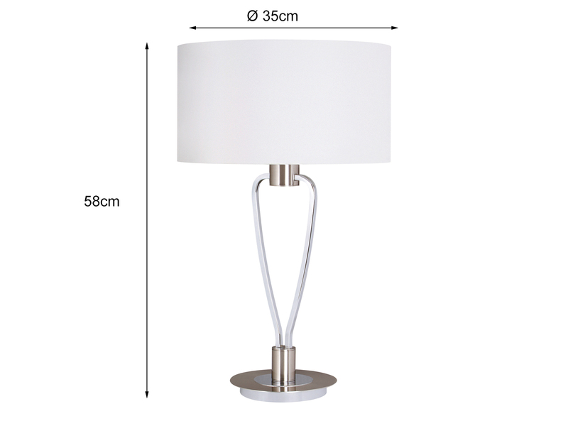 Große LED Tischleuchte Silber mit Stoff Lampenschirm Weiß, Höhe 58cm