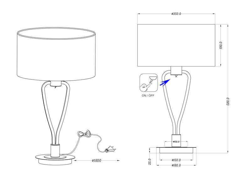 Große LED Tischleuchte Messing mit Stoff Lampenschirm Weiß, Höhe 58cm