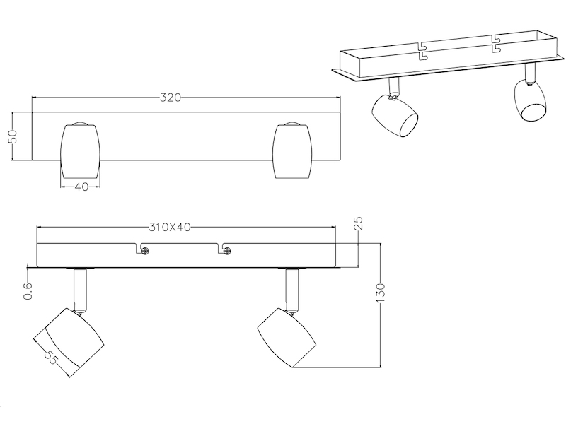 2flammiger LED Deckenstrahler Silber matt, Länge 32cm