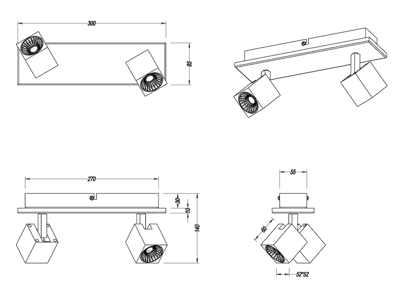Schwenkbarer 2fl. LED Deckenstrahler CUBA mit indirekter Beleuchtung weiß matt