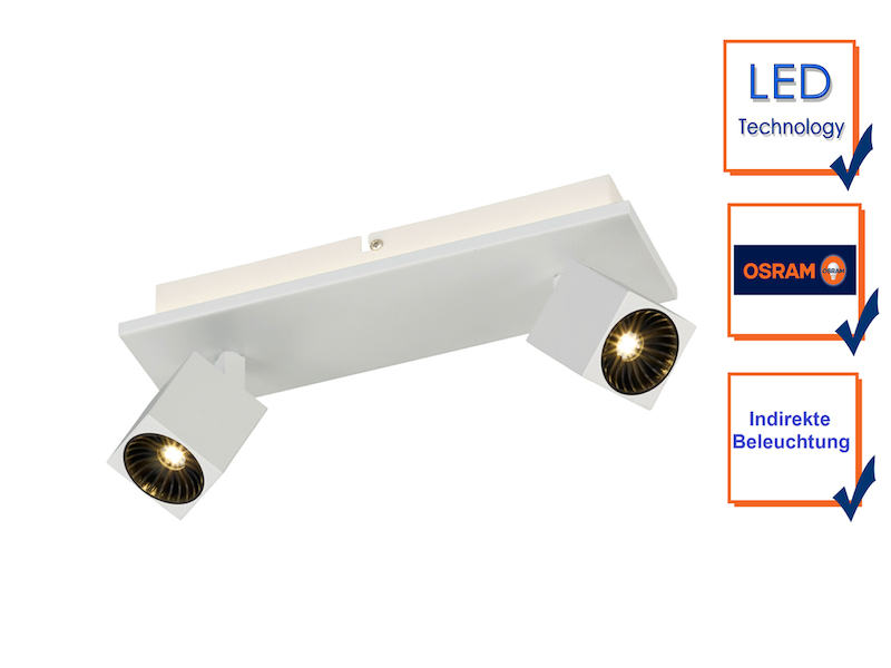 Schwenkbarer 2fl. LED Deckenstrahler CUBA mit indirekter Beleuchtung weiß matt