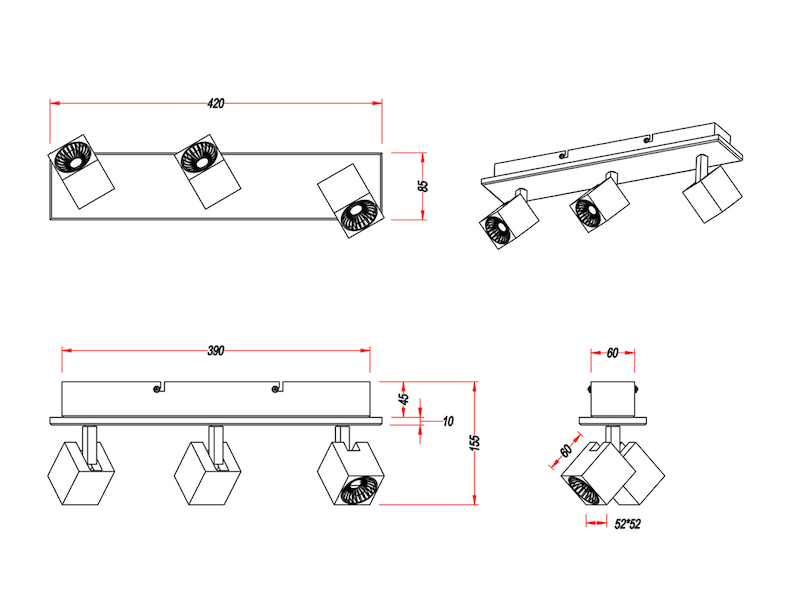 LED Deckenstrahler CUBA 3-flammig mit indirekter Beleuchtung, Weiß