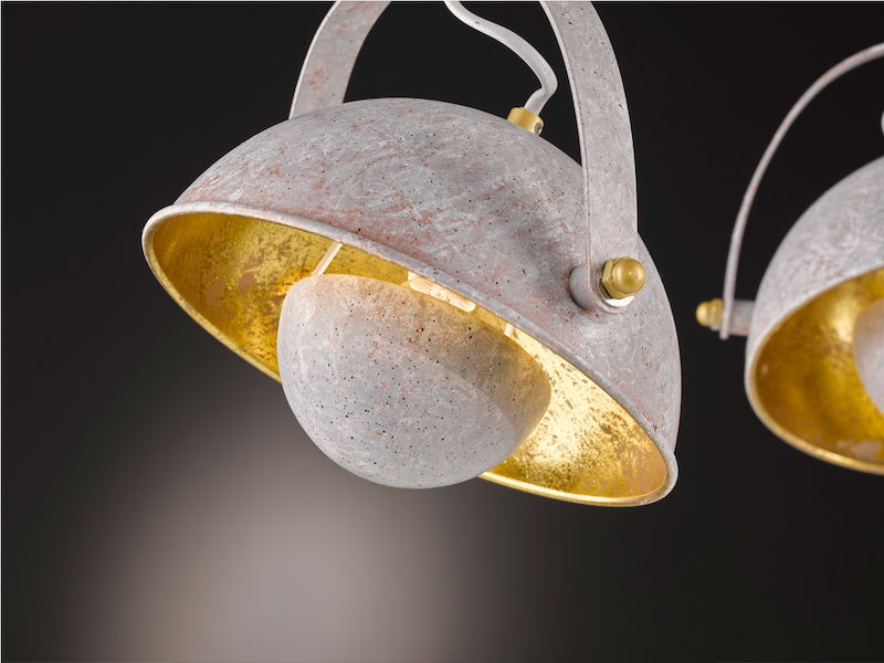 Moderne Retro LED Pendelleuchte in Betonoptik & Gold, 3 schwenkbare Reflektoren
