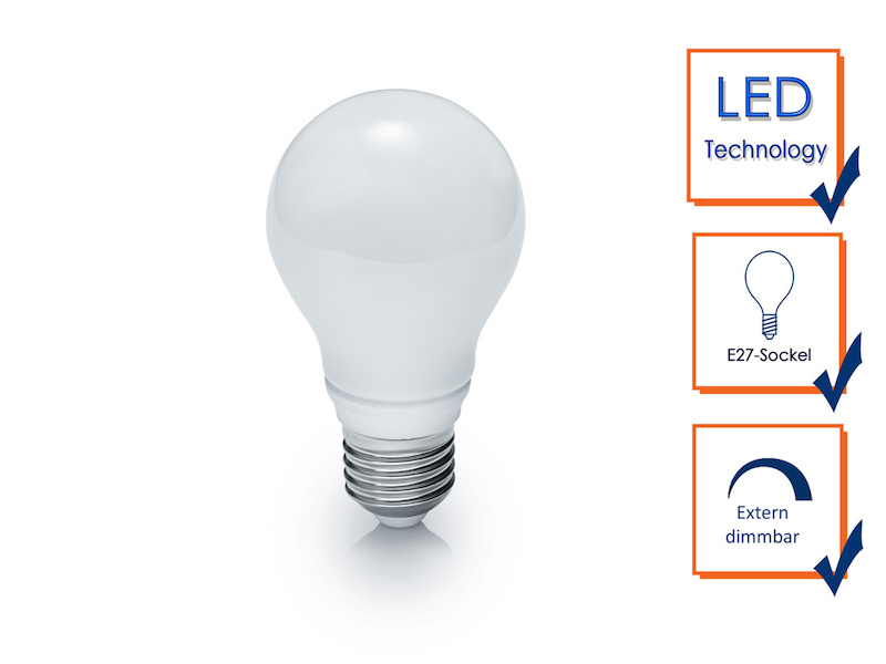 E27 LED - 8,5 Watt - 806 Lumen - 3000 Kelvin warmweiß - Ø6cm - extern dimmbar