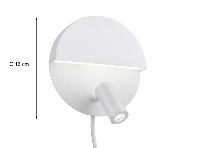LED Leselampe MARIO Weiß mit Schalter & Stecker, Ø 16cm