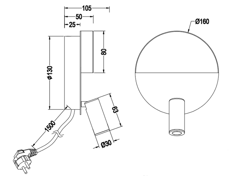 LED Leselampe MARIO Weiß mit Schalter & Stecker, Ø 16cm