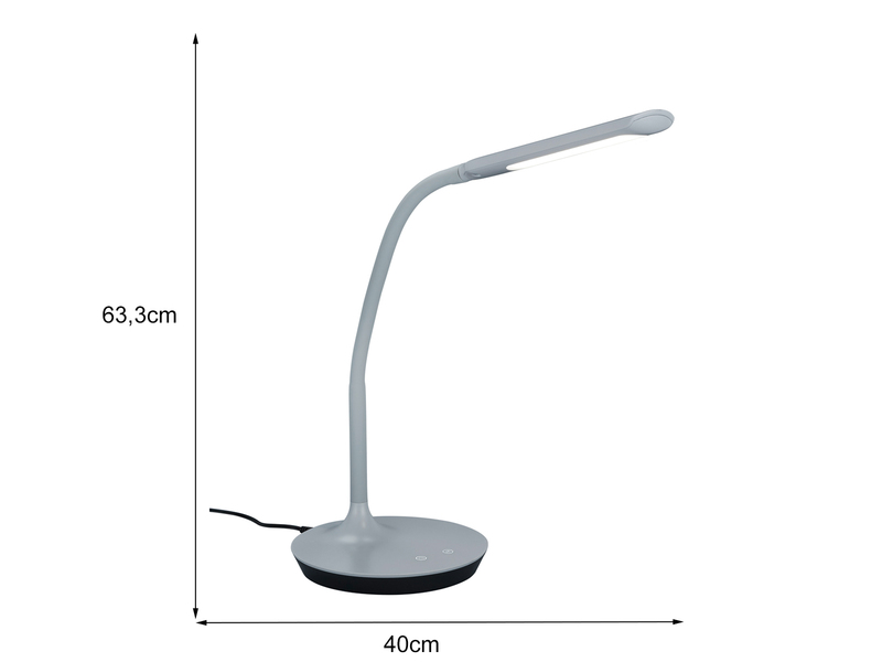 LED Schreibtischlampe POLO Grau dimmbar 41cm hoch mit Flexgelenk