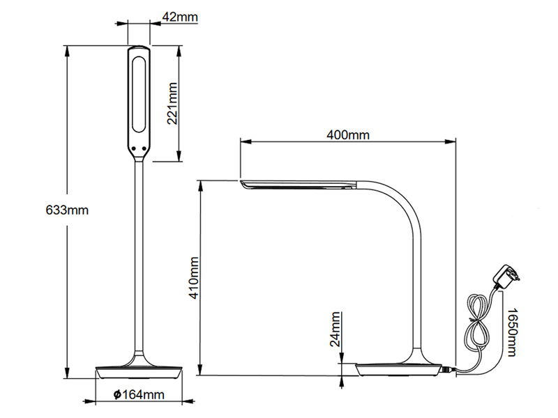 LED Schreibtischlampe POLO Grau dimmbar 41cm hoch mit Flexgelenk