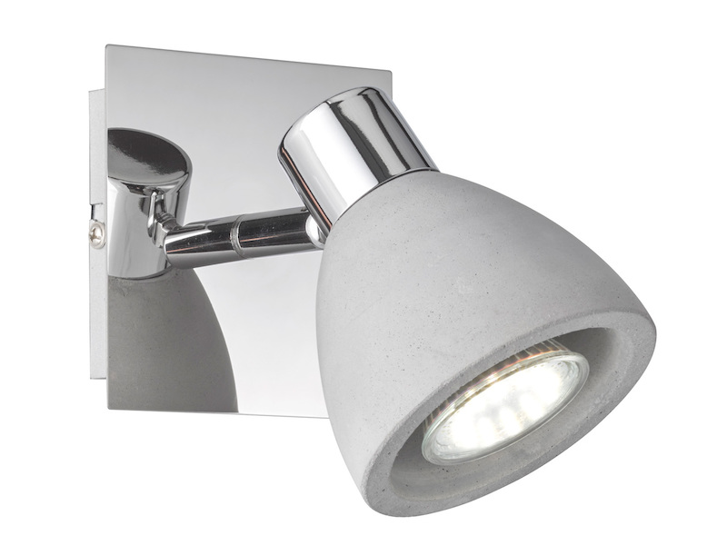 Retro Wandstrahler Silber Chrom mit Lampenschirm Beton, Breite 10cm
