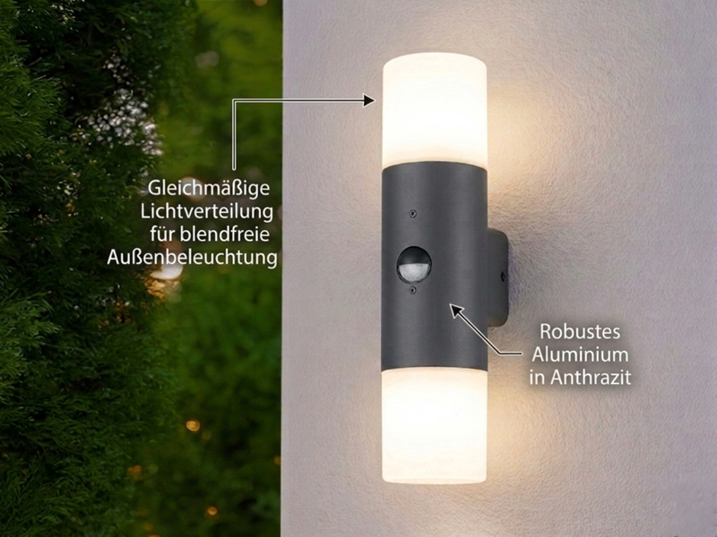 Außenwandleuchte HOOSIC mit Bewegungsmelder Up and Down Anthrazit E27, Höhe 33cm